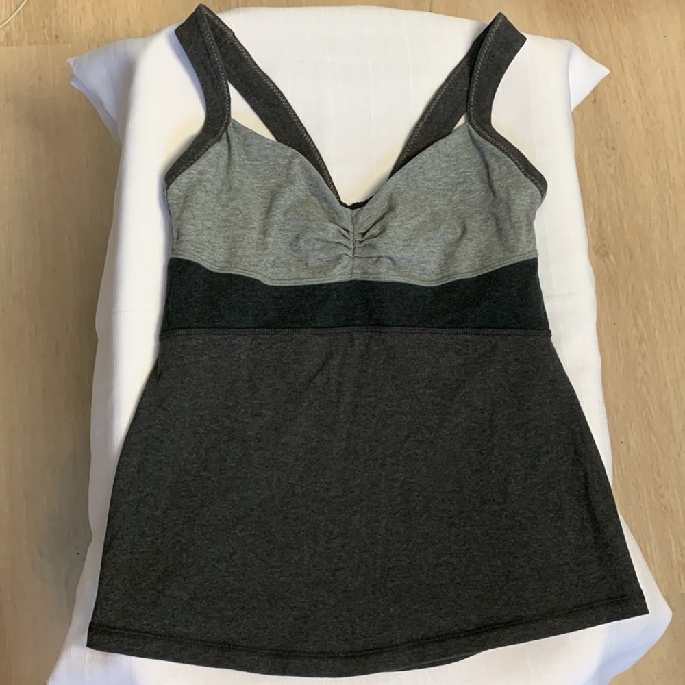 Lululemon Tank Top with Built in Bra, Gray & Black, Size 10, Good Used Condition